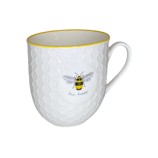Tea Coffee Mug Pretty White Embossed 3D Honeycomb