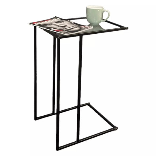 Black Sofa Side Table With Clear Glass