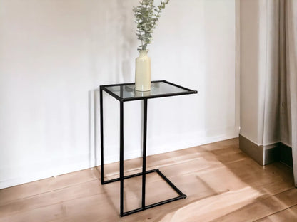 Black Sofa Side Table With Clear Glass