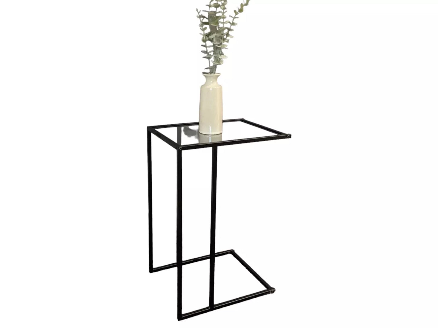 Black Sofa Side Table With Clear Glass