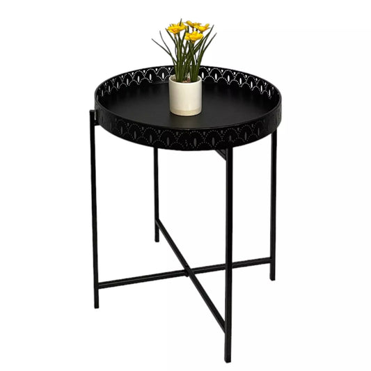 Black Metal Side Coffee Tray Table