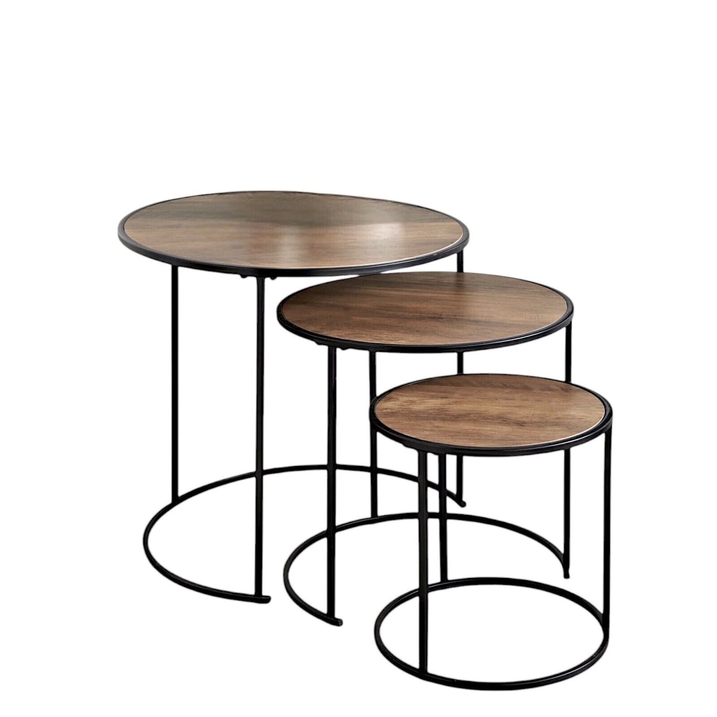 Set Of 3 Round Coffee Table Wooden Top Nest of 3 Tables Side Table - Rustic Oak