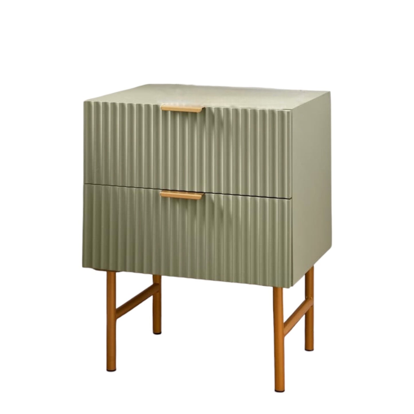 Bedside Table With 2 Drawer -Ribbed Sage