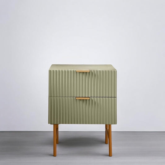 Bedside Table With 2 Drawer -Ribbed Sage