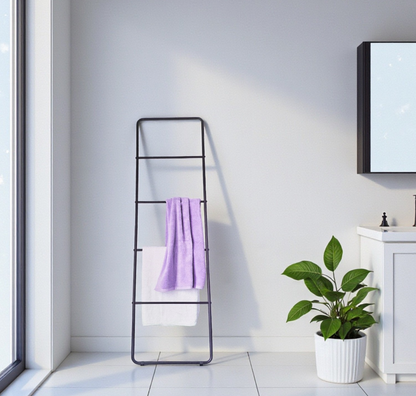Tall Metal Blanket Towel Ladder 4 Rungs Hooks Bathroom Rack