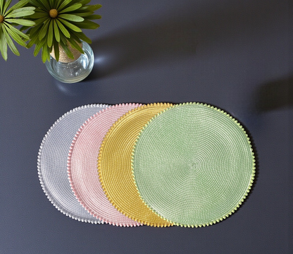 Set of 4 Multicolour Round Pom Placemats Table Mats Stylish Tableware