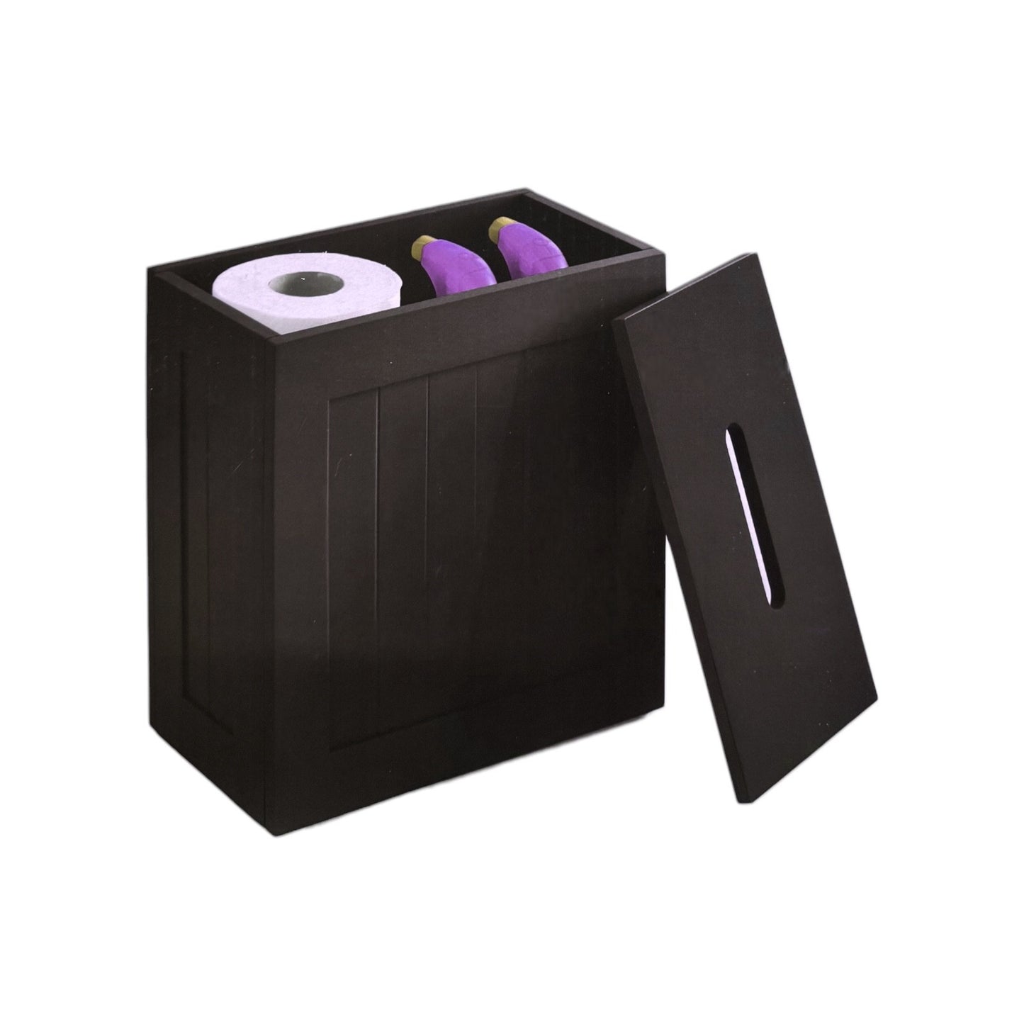 Wooden Toilet Cleaning Storage Black Tidy Box Unit