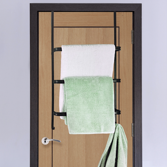 Large Over Door 3 Tier Towel Rail Bathroom Storage Rack Durable Black