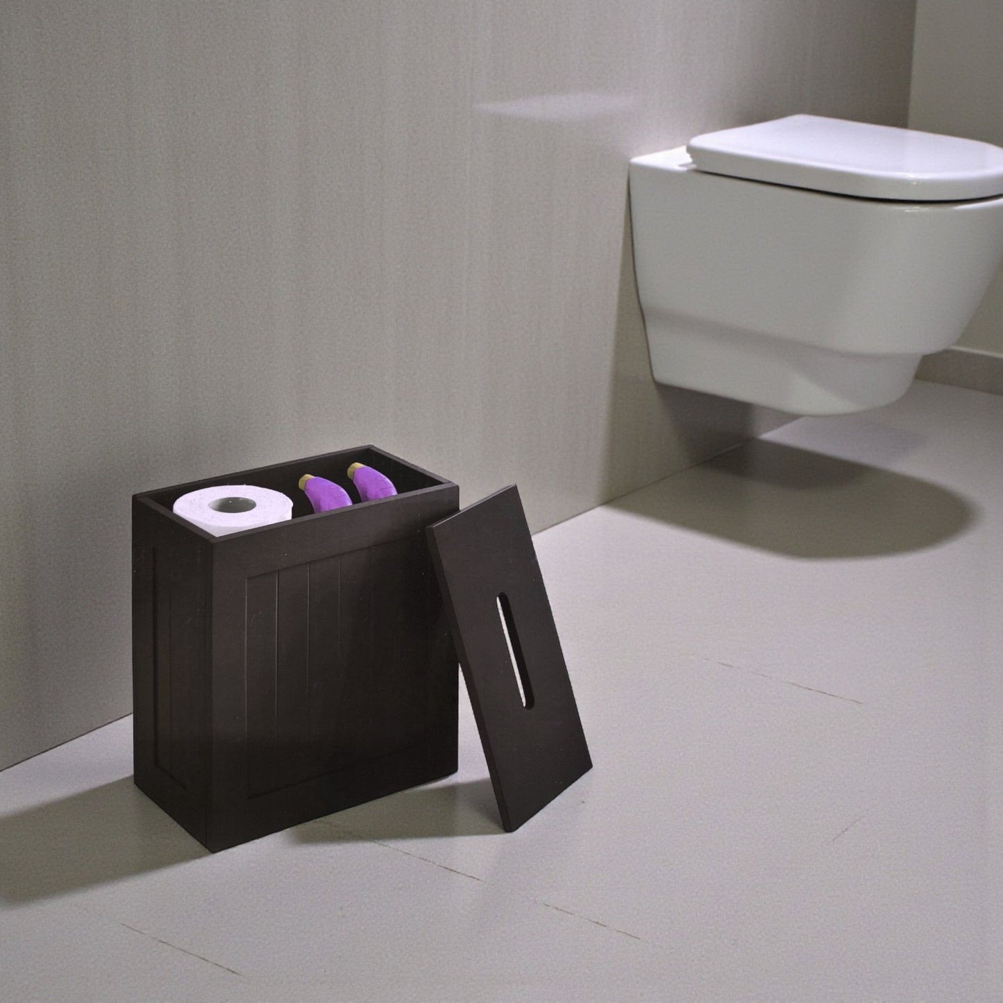 Wooden Toilet Cleaning Storage Black Tidy Box Unit