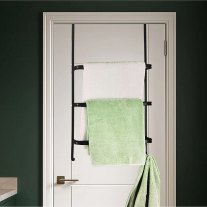 Large Over Door 3 Tier Towel Rail Bathroom Storage Rack Durable Black