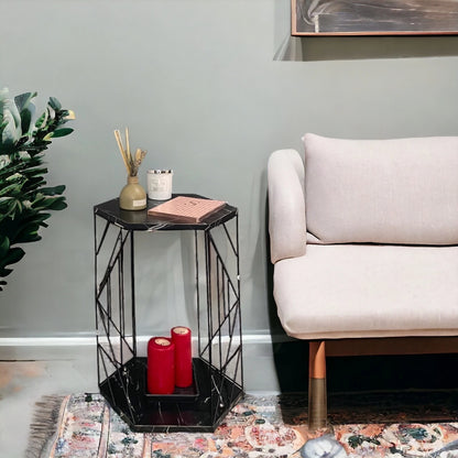 2 Tier Cage Table Black Marble  Hallway Table