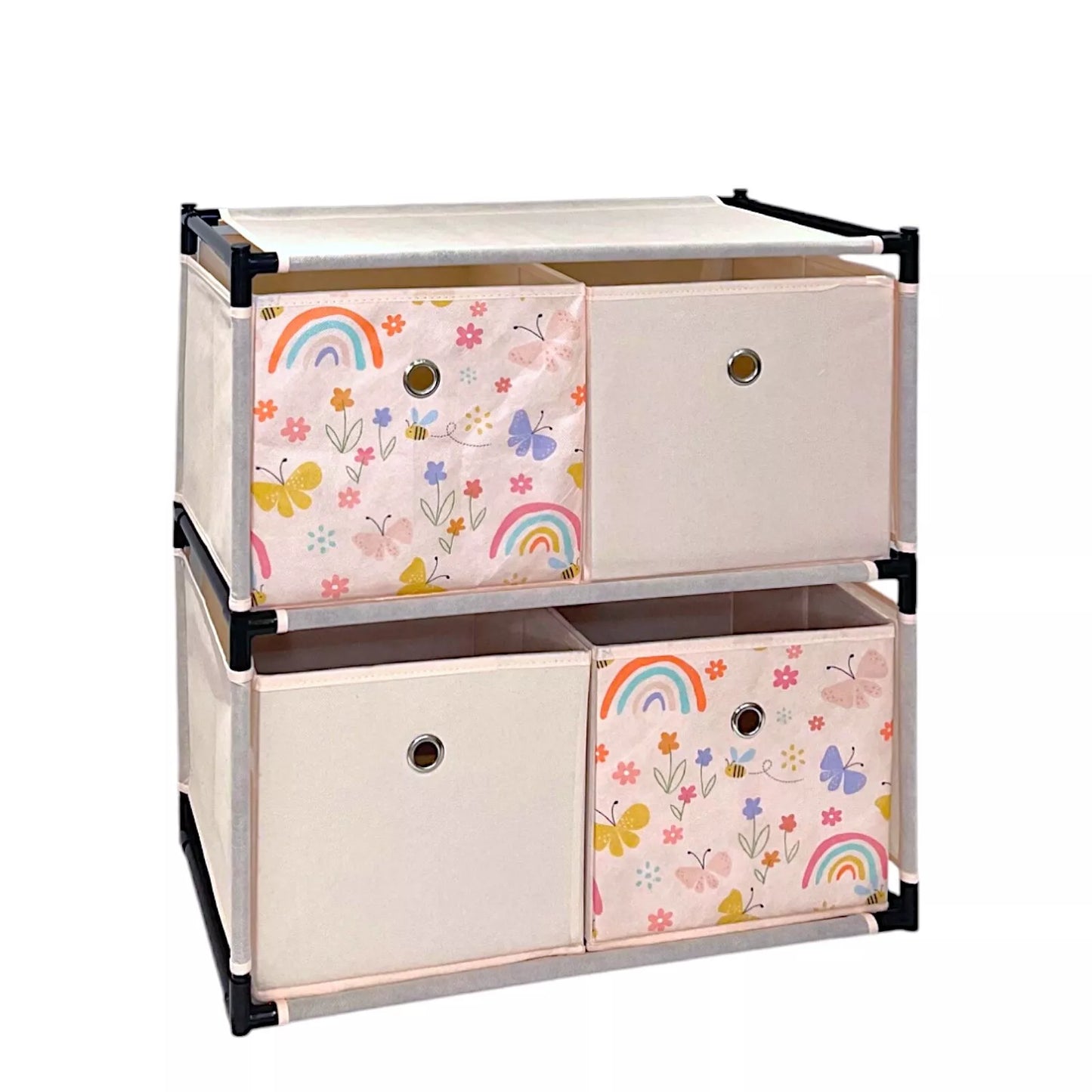 Kids Storage Unit Pink 4 Cube Bedroom Storage - Rainbow