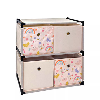 Kids Storage Unit Pink 4 Cube Bedroom Storage - Rainbow