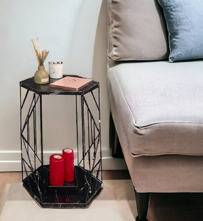 2 Tier Cage Table Black Marble  Hallway Table