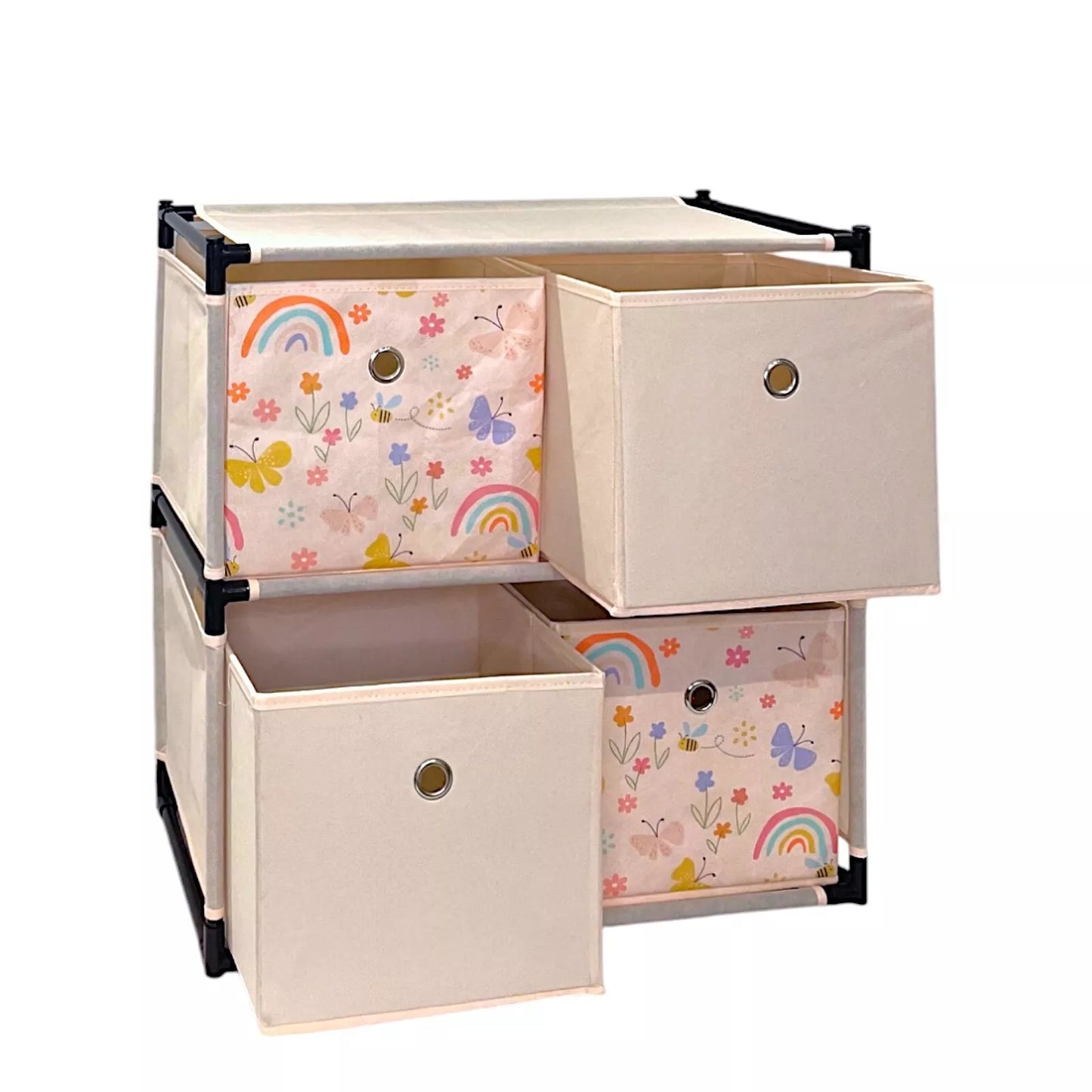Kids Storage Unit Pink 4 Cube Bedroom Storage - Rainbow