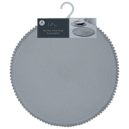 Dark Grey Round Pom Pom Placemats set of 4