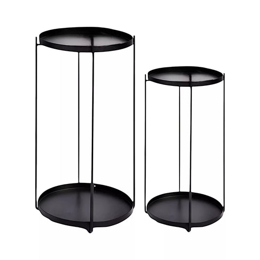 Black Set of 2 Side Lamp Plant Table