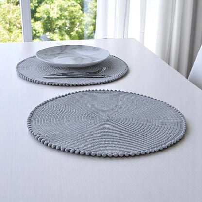 Dark Grey Round Pom Pom Placemats set of 4