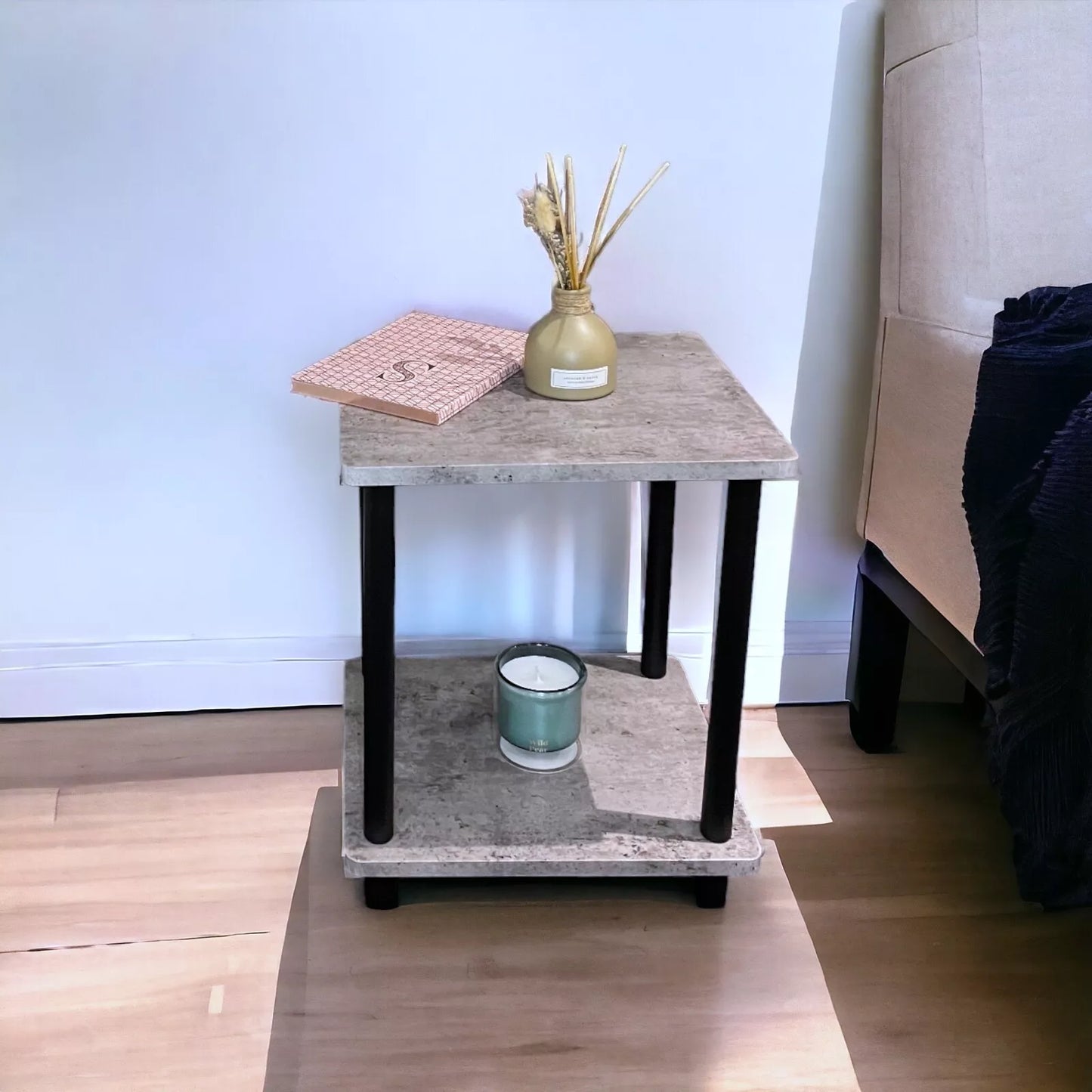 2 Tier Side Table Concrete Effect