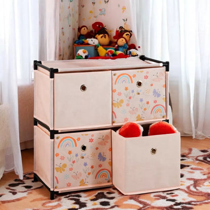 Kids Storage Unit Pink 4 Cube Bedroom Storage - Rainbow