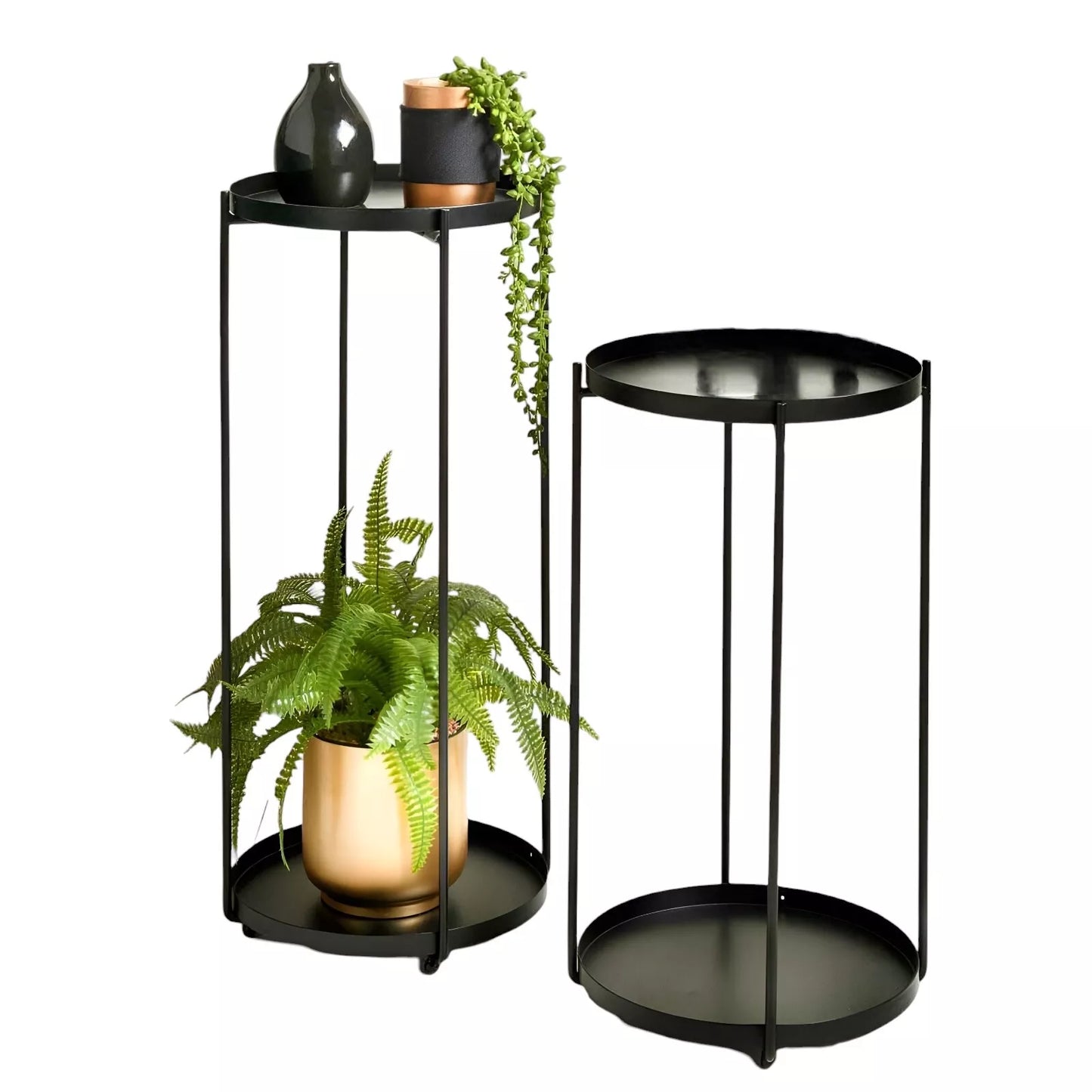 Black Set of 2 Side Lamp Plant Table
