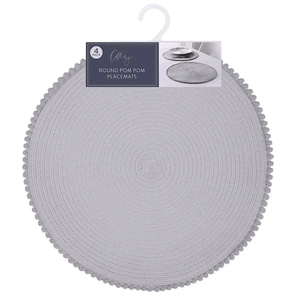 Grey Round Pom Pom Placemats set of 4