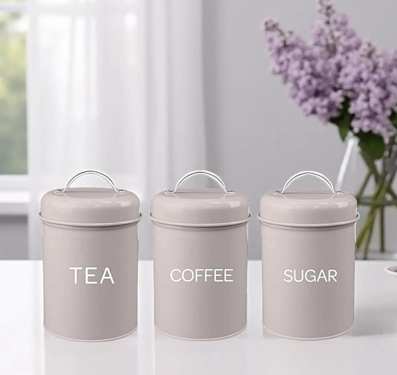 Set of 3 Canister Tea Coffee Sugar (Natural)