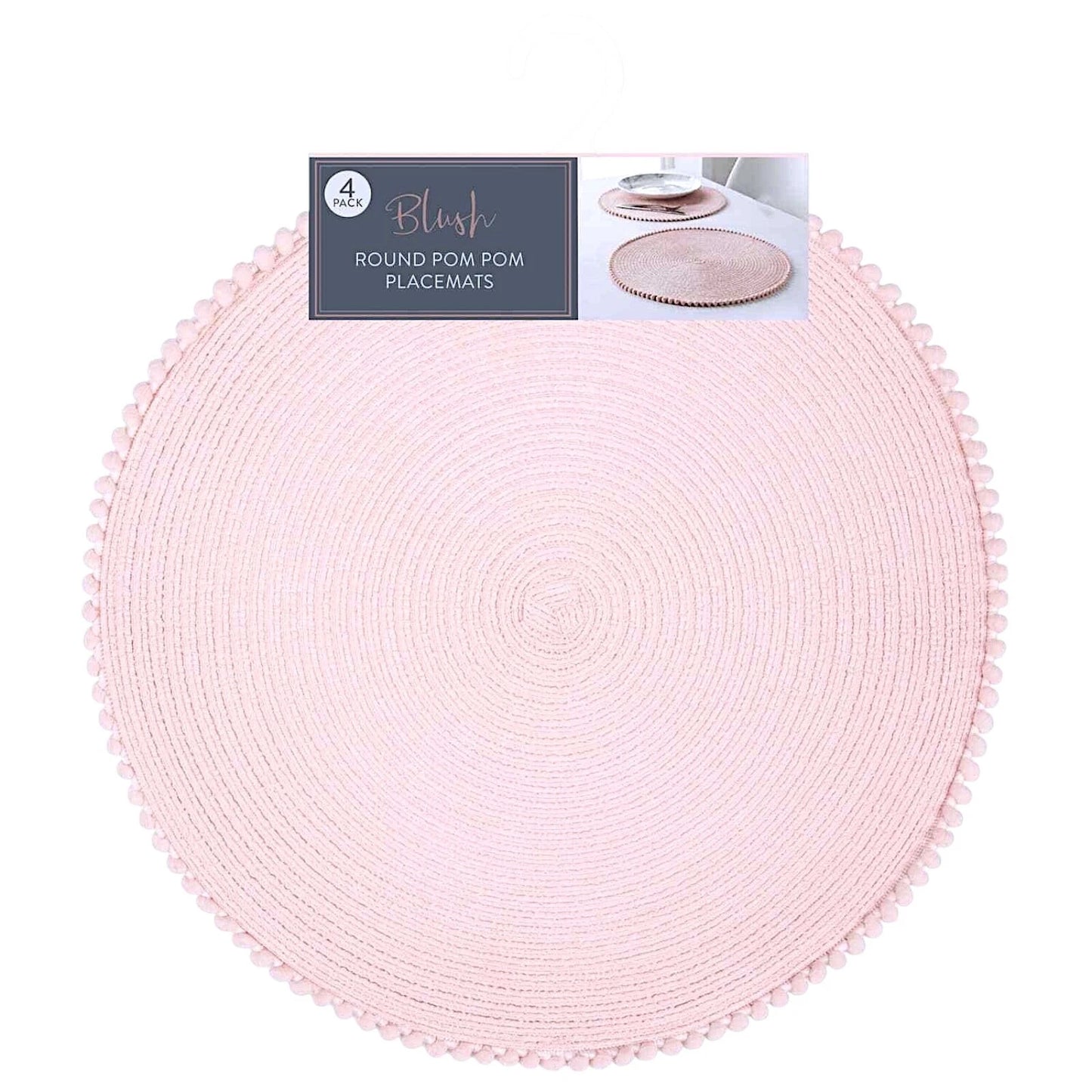 Pink Round Pom Pom Placemats set of 4 Table Mats