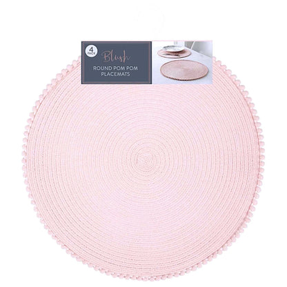 Pink Round Pom Pom Placemats set of 4 Table Mats