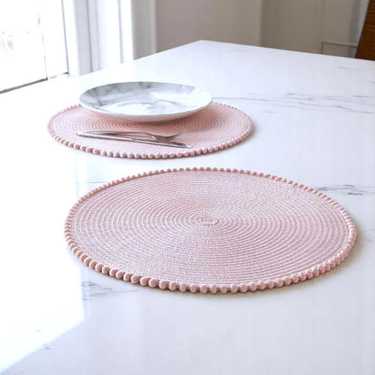 Pink Round Pom Pom Placemats set of 4 Table Mats