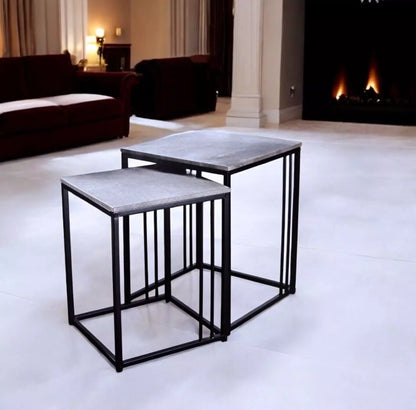 Set of 2 Grey Marble Effect Nesting Tables