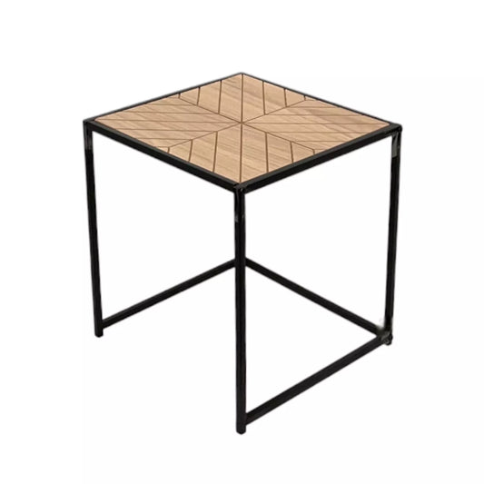 Side Table Wooden Top with Black Metal Legs