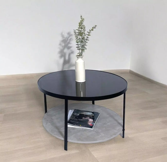Modern Coffee Table Concrete Effect Base With Black Glass