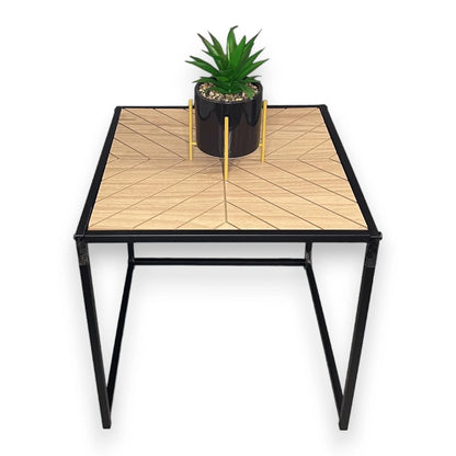 Side Table Wooden Top with Black Metal Legs