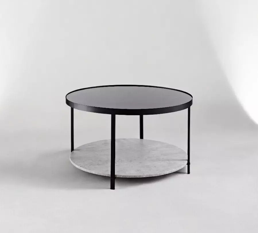 Modern Coffee Table Concrete Effect Base With Black Glass