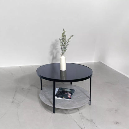 Modern Coffee Table Concrete Effect Base With Black Glass
