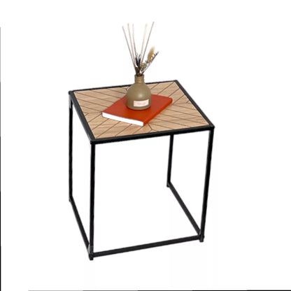 Side Table Wooden Top with Black Metal Legs