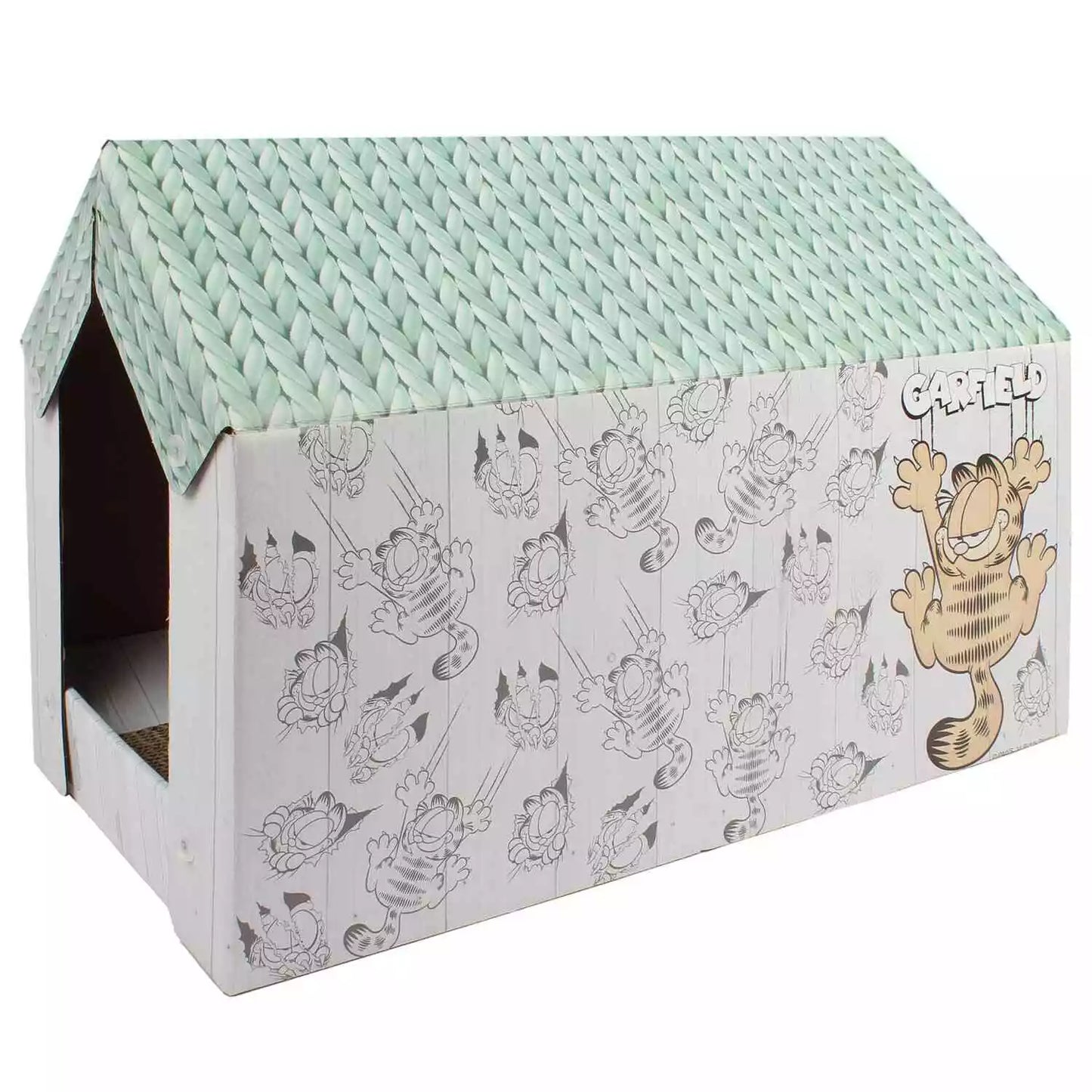 Green/ Teal Garfield Cat Pet Scratching House Cardboard