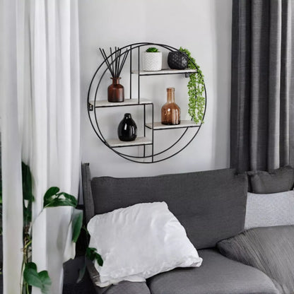 Black Floating Round Multi-Section Grey Shelves