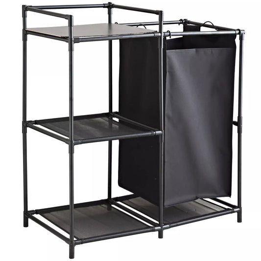 3 Tier Storage Shelf Towel Rack With Fabric Laundry Hamper Basket