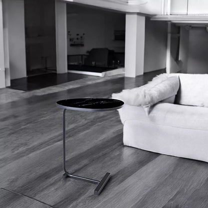 Modern Side Table C Shaped Black Marble