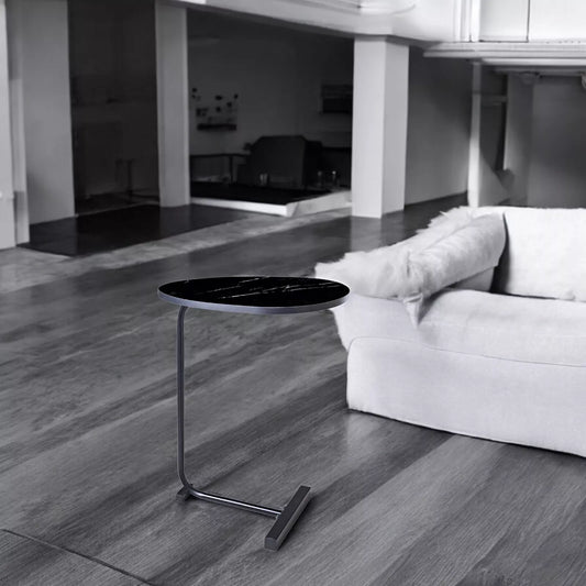 Modern Side Table C Shaped Black Marble