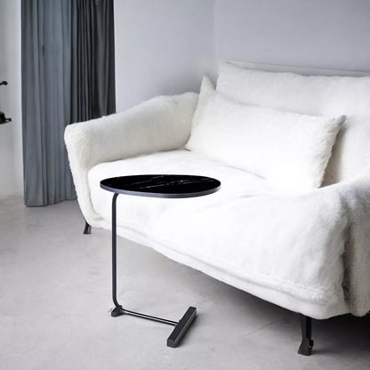 Modern Side Table C Shaped Black Marble