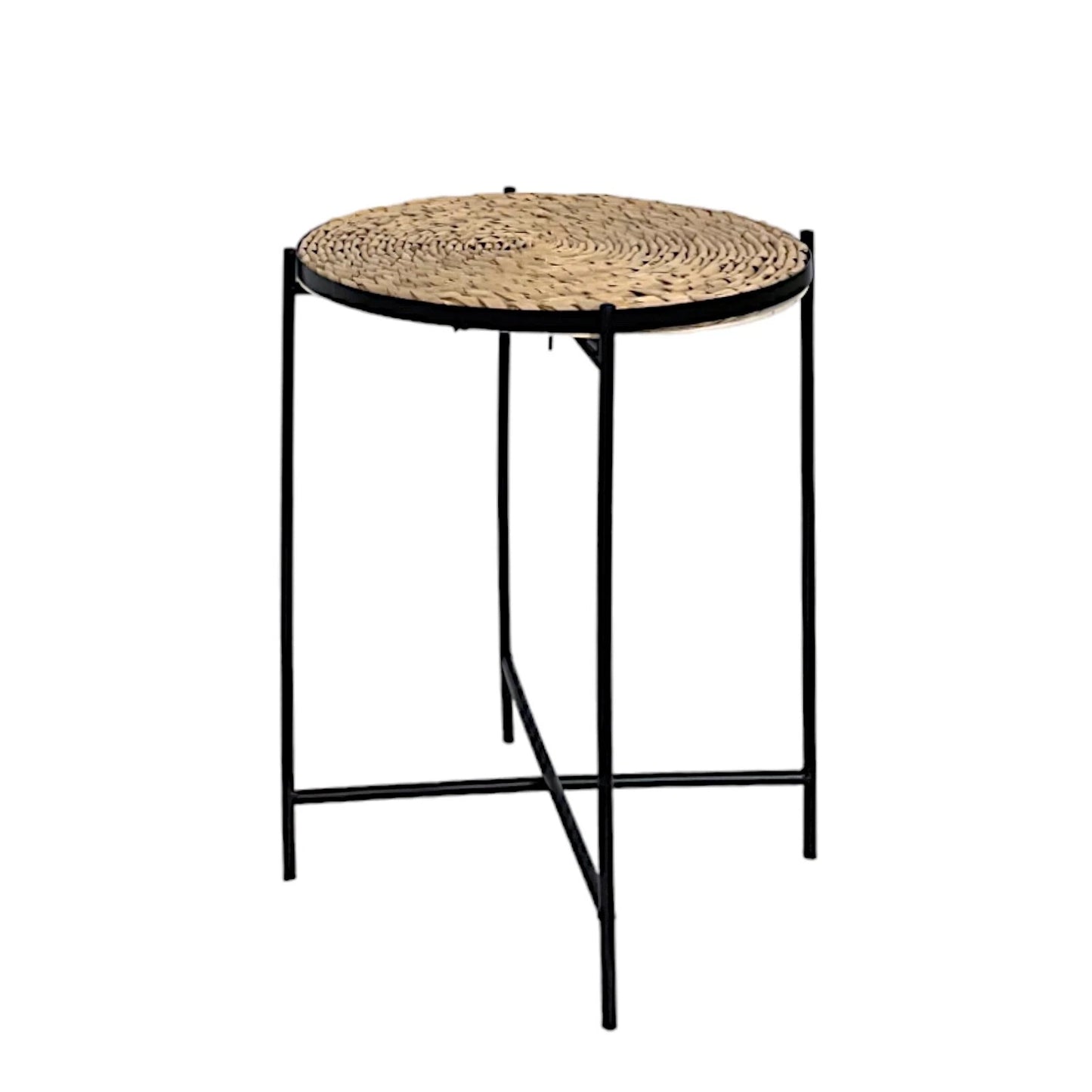 Rattan Design Metal Side Coffee Tray Table
