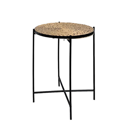 Rattan Design Metal Side Coffee Tray Table