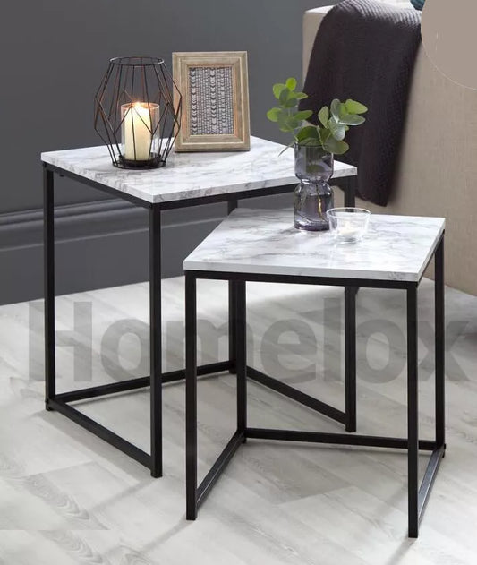 SET OF 2 MARBLE EFFECT NEST OF TABLE