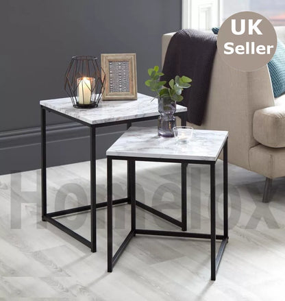 SET OF 2 MARBLE EFFECT NEST OF TABLE
