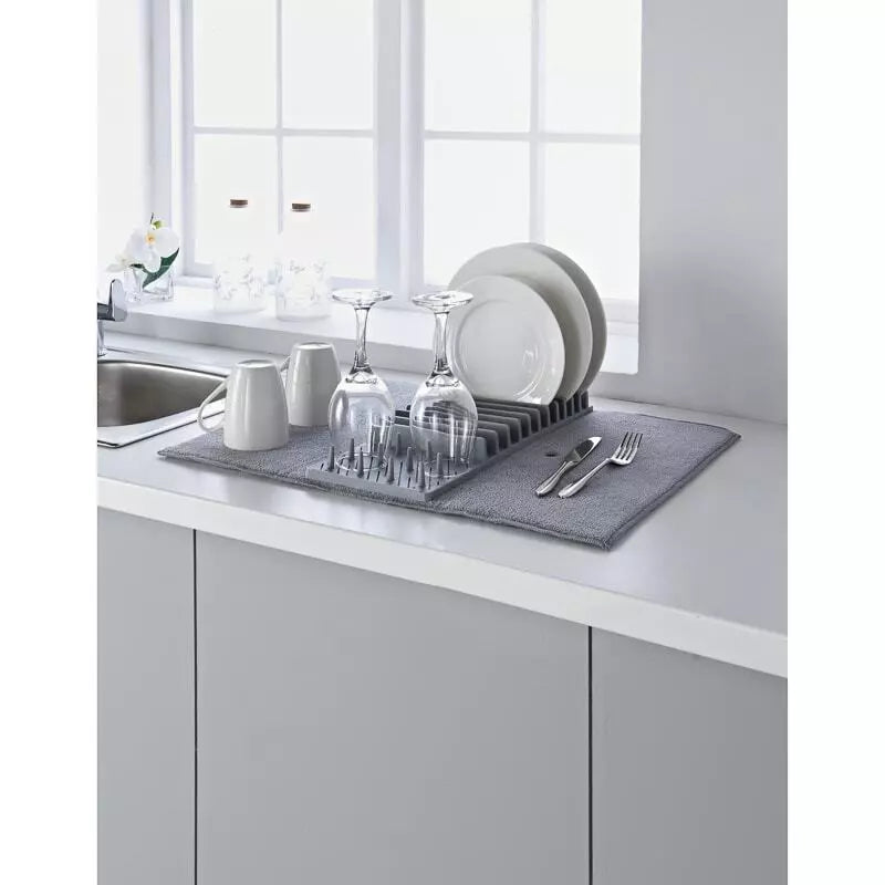 Addis 2-in-1 Dish Drying Mat With Plate Rack [Grey]