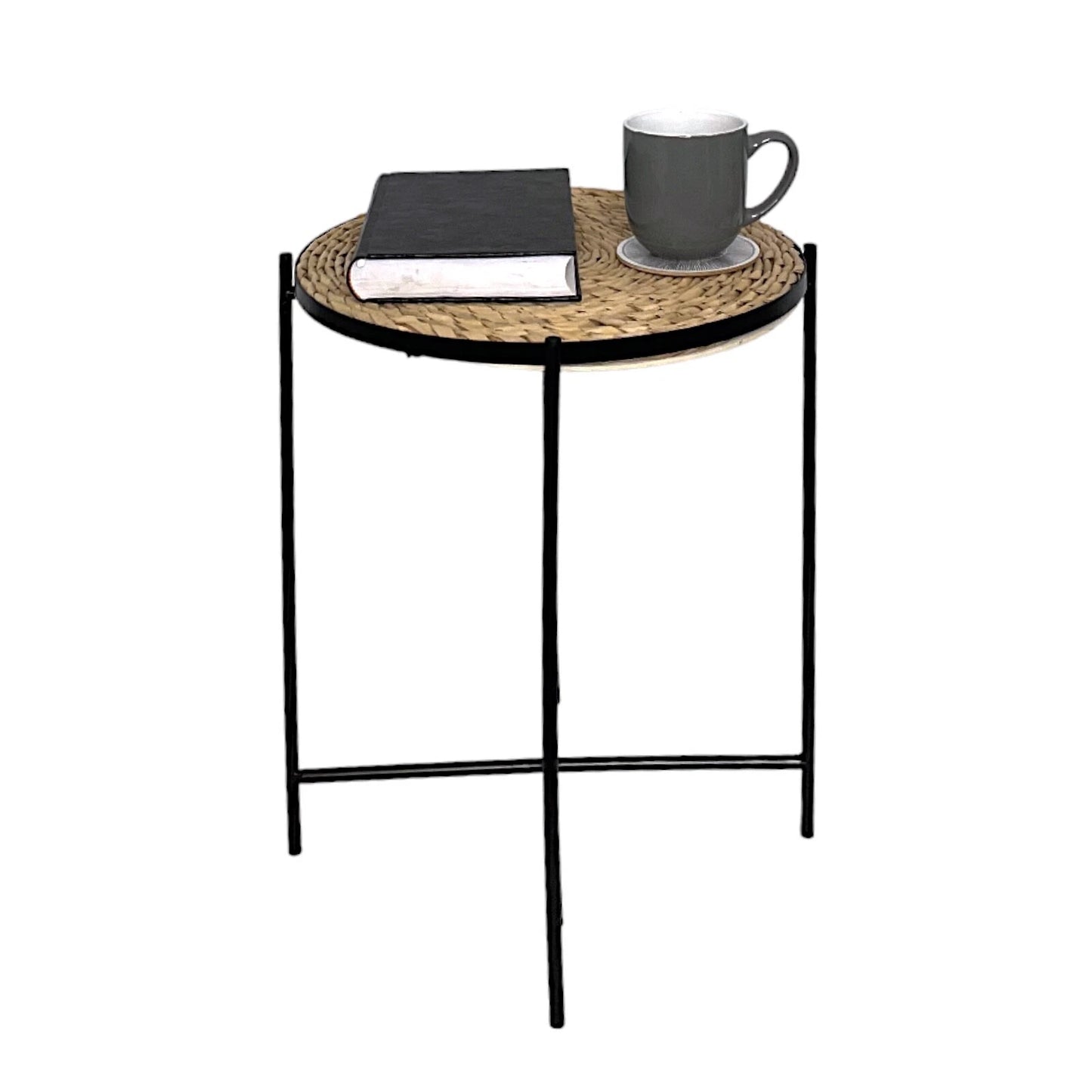 Rattan Design Metal Side Coffee Tray Table
