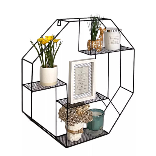 Metal Wire Floating Hexagon Wall Shelf